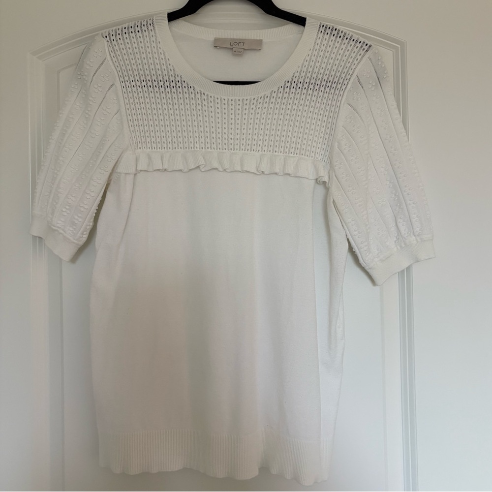 LOFT white pointelle short sleeved sweater